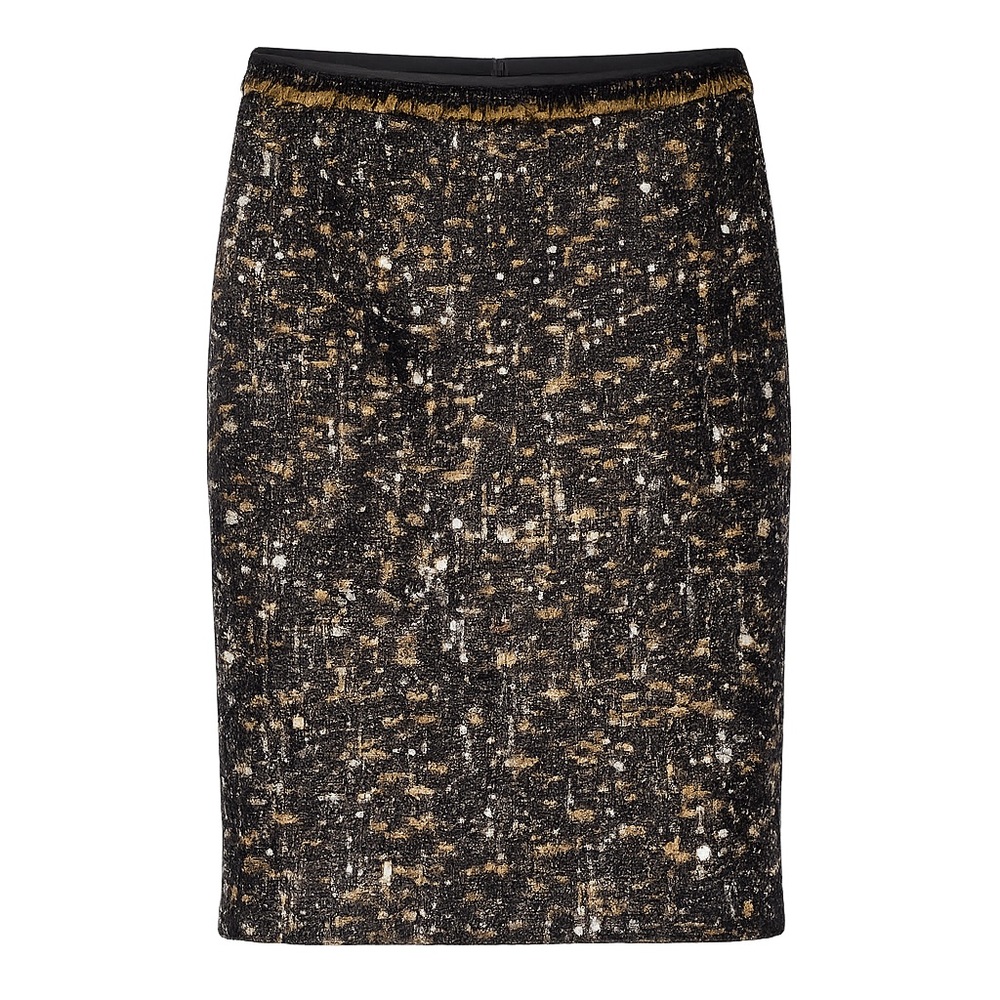Elie Tahari Black Gold Tweed Pencil Skirt Wool Blend, Dark Academia Office Siren